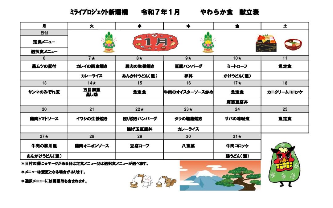 2025年1月献立（やわらか）のご案内